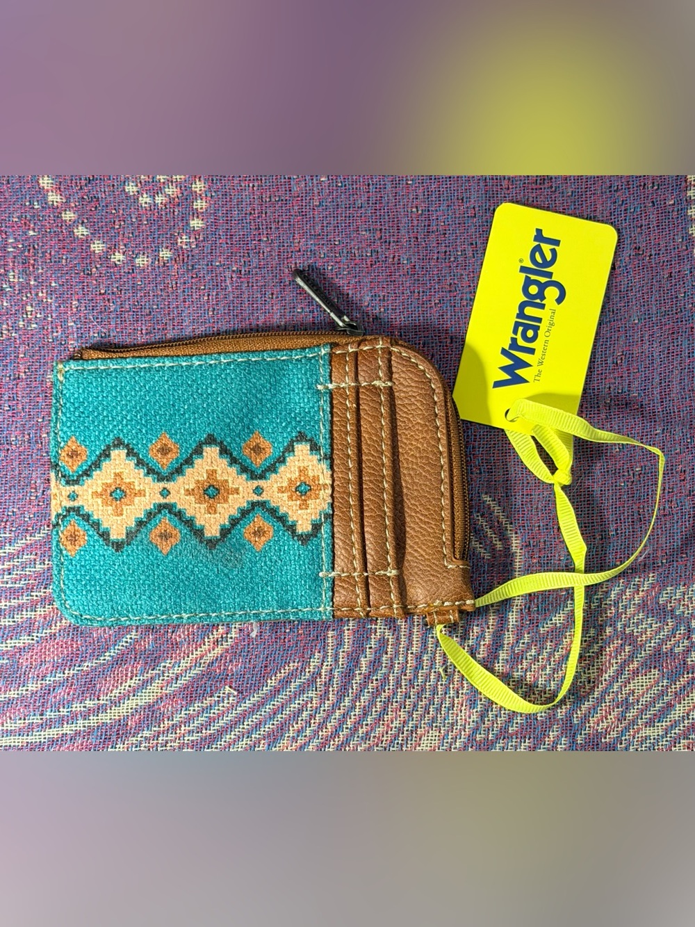 Wrangler Turquoise and Brown Southwestern Zip Card Wallet
